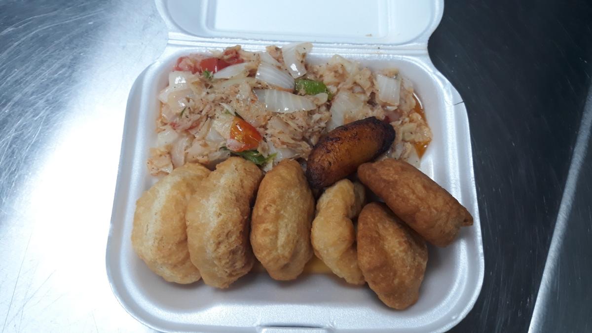 Stewed Saltfish & Fried Dumplings