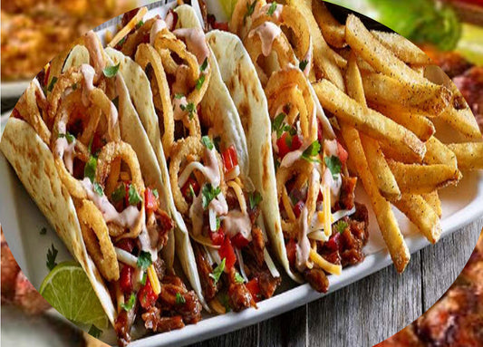 3 Wicked Jerk Chicken (Tacos)  3 Wicked HUGE 8" Jerk Chicken Tacos. Each order comes with three 8" tacos filled with spicy jerk chicken. Comes with lettuce, pico de gallo, cheese, sour cream, Topped of with our original house jerk sauce.