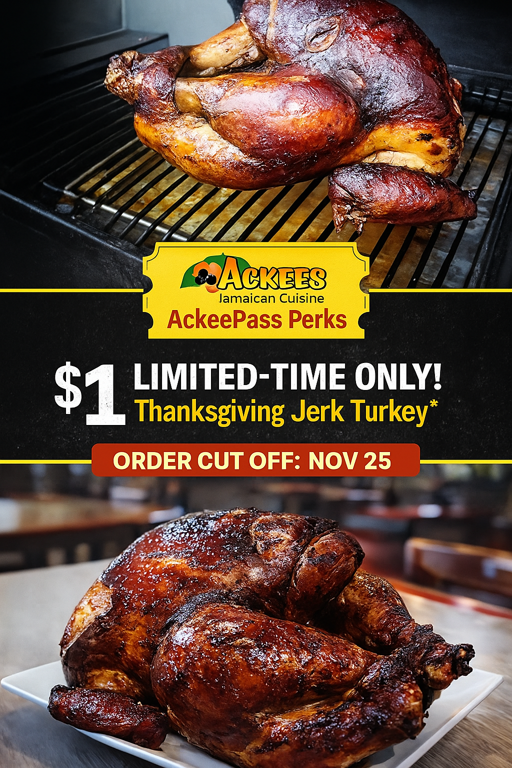Thanksgiving Jerk Turkey $1 - $53 Discount off at check out  (Order Cut-Off: November 25)